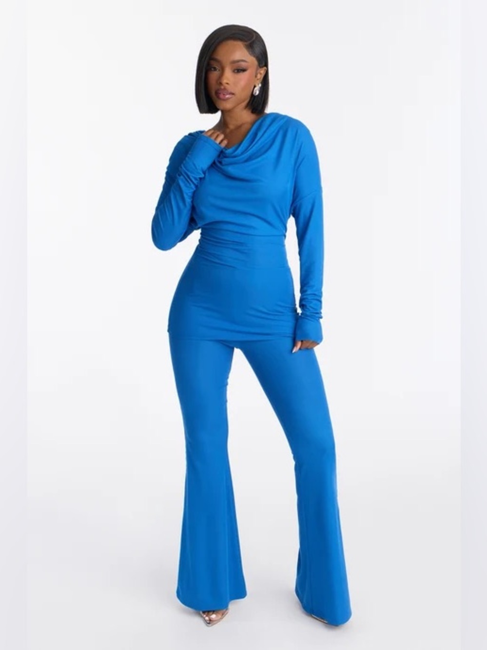 Carol Ribbed Cowl Neck Flare Pants Coord Set NEW 🏷️